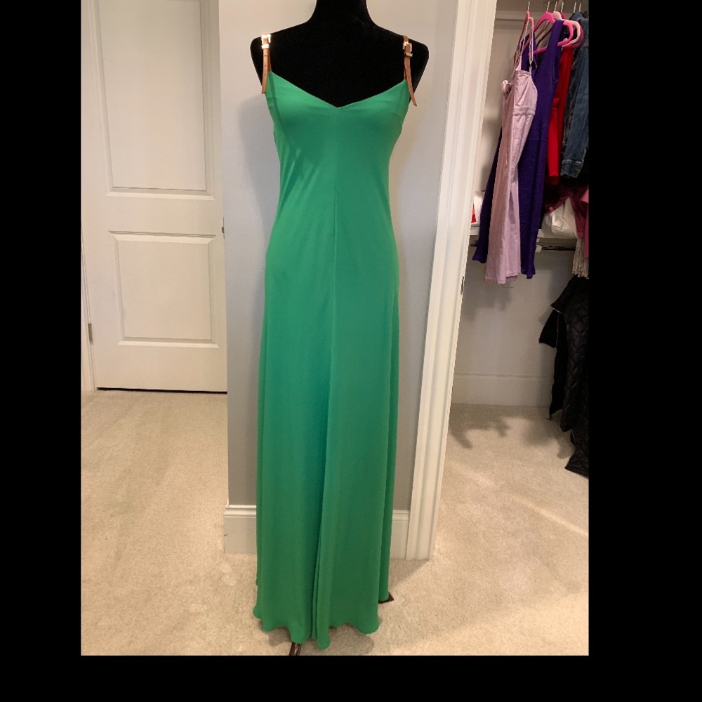 Kelly Green Maxi Dress with Leather Straps